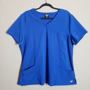 Material Girl by MEDGEAR Royal Blue Embroidered Stretch V-Neck Scrub Top XL